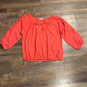 Umgee XL Coral Balloon Cutout Sleeve Blouse